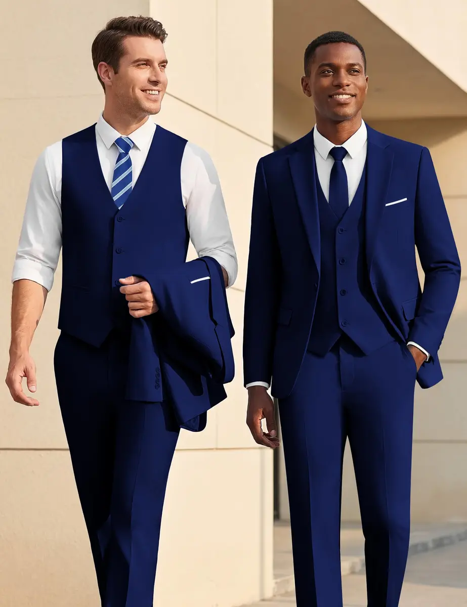WULFUL Men’s Slim Fit Suit 3-Piece Blue | Modern Business & Wedding Attire - view 2
