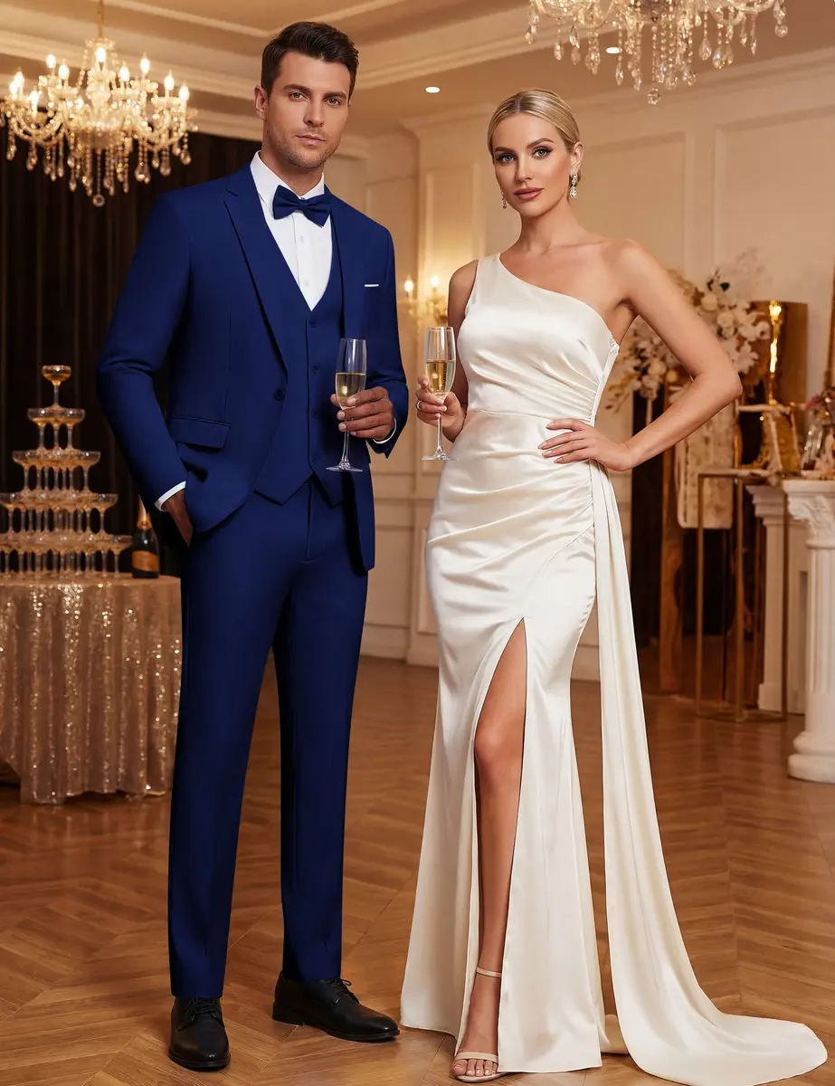 WULFUL Men’s Slim Fit Suit 3-Piece Blue | Modern Business & Wedding Attire - view 3