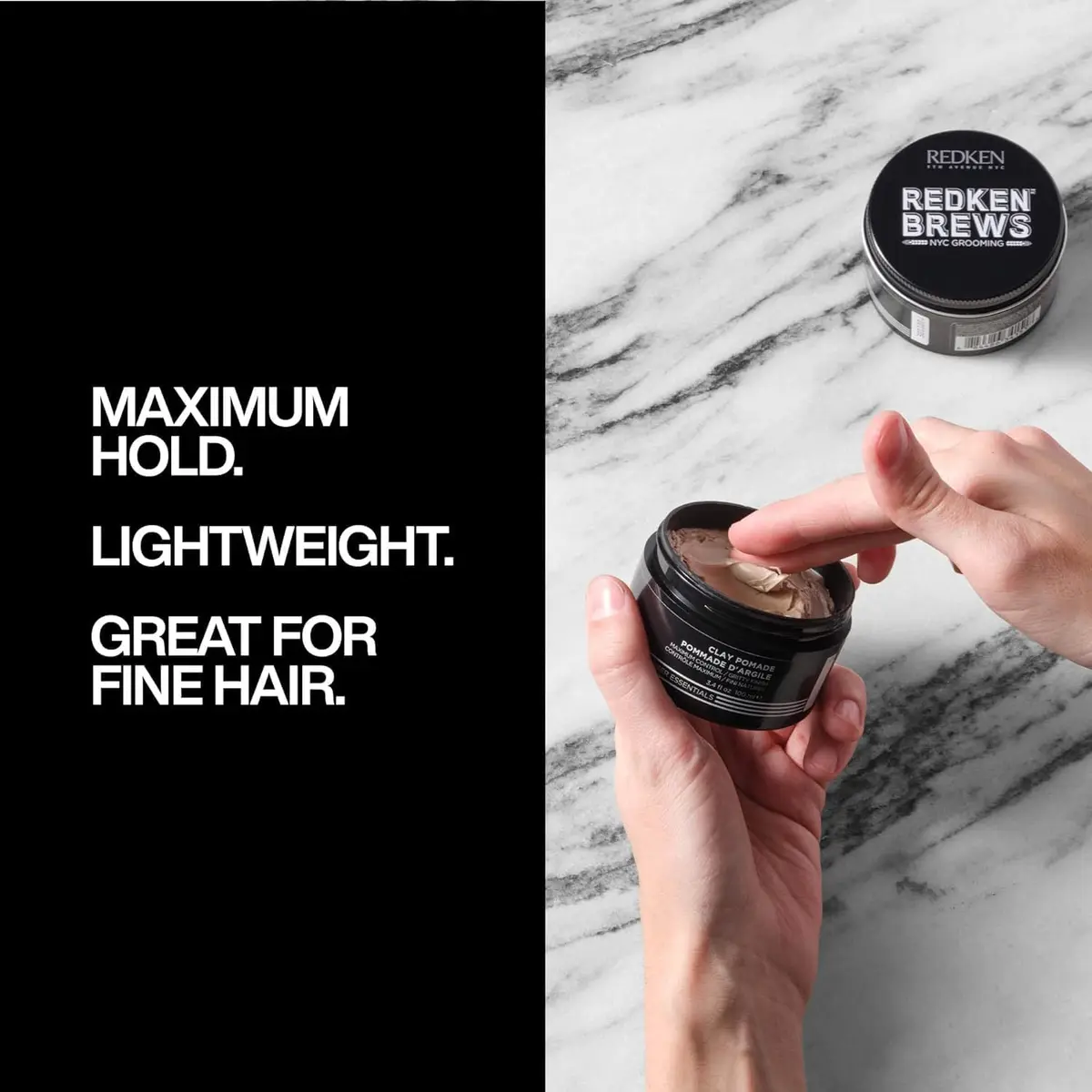 Redken Brews Clay Pomade for Men – High Hold, 3.4 fl oz | Suitable for all hair types, especially fine hair, with maximum control and gritty matte finish - view 2
