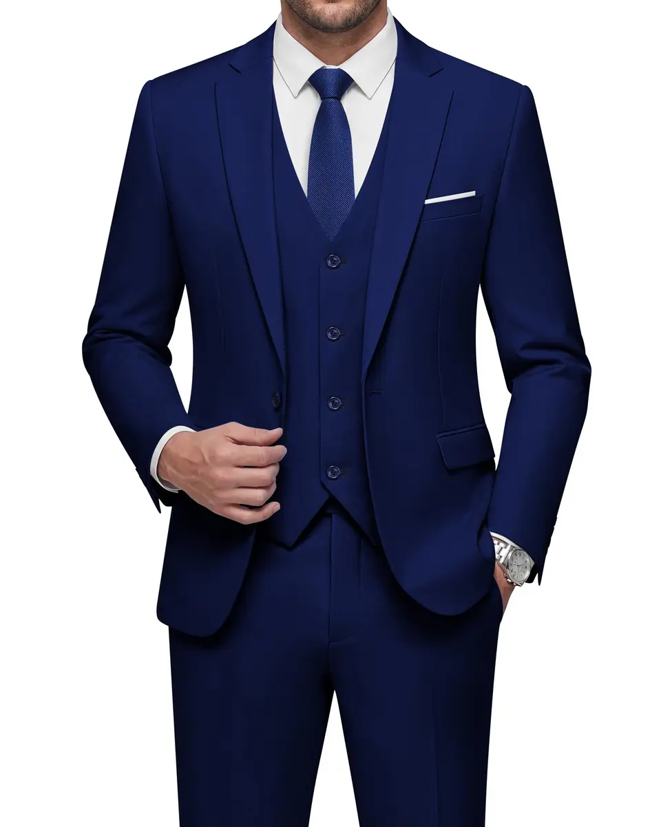 WULFUL Men’s Slim Fit Suit 3-Piece Blue | Modern Business & Wedding Attire - main product image
