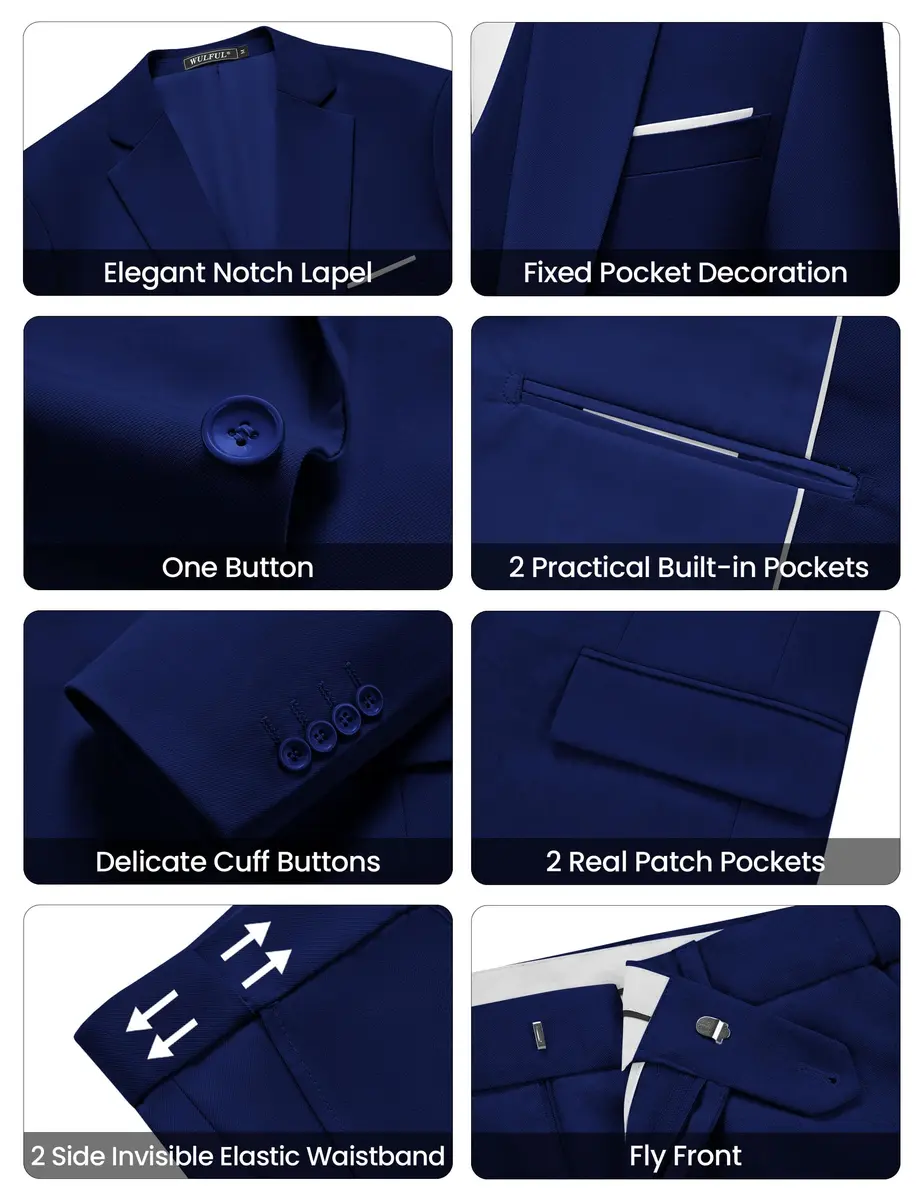 WULFUL Men’s Slim Fit Suit 3-Piece Blue | Modern Business & Wedding Attire - view 5