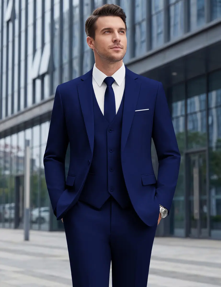 WULFUL Men’s Slim Fit Suit 3-Piece Blue | Modern Business & Wedding Attire - view 7