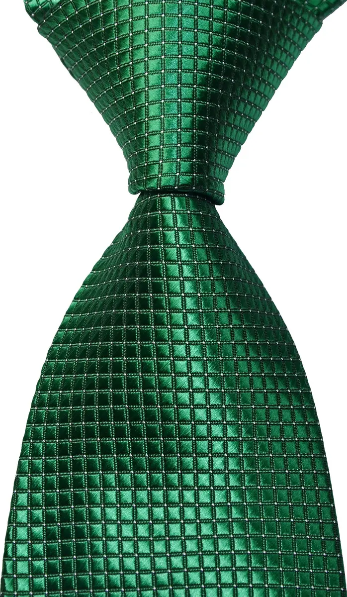 Pisces.goods Classic Plaid Checked Jacquard Woven Men's Tie Necktie (Green) | 148cm x 9cm | Elegant Formal Accessory - view 3