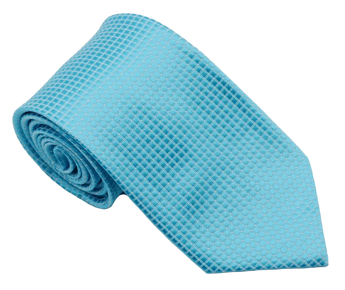 Pisces.goods Classic Plaid Checked Jacquard Woven Men's Tie Necktie (Turquoise) | 59" Length, 3.6" Wide, Silk - main product image