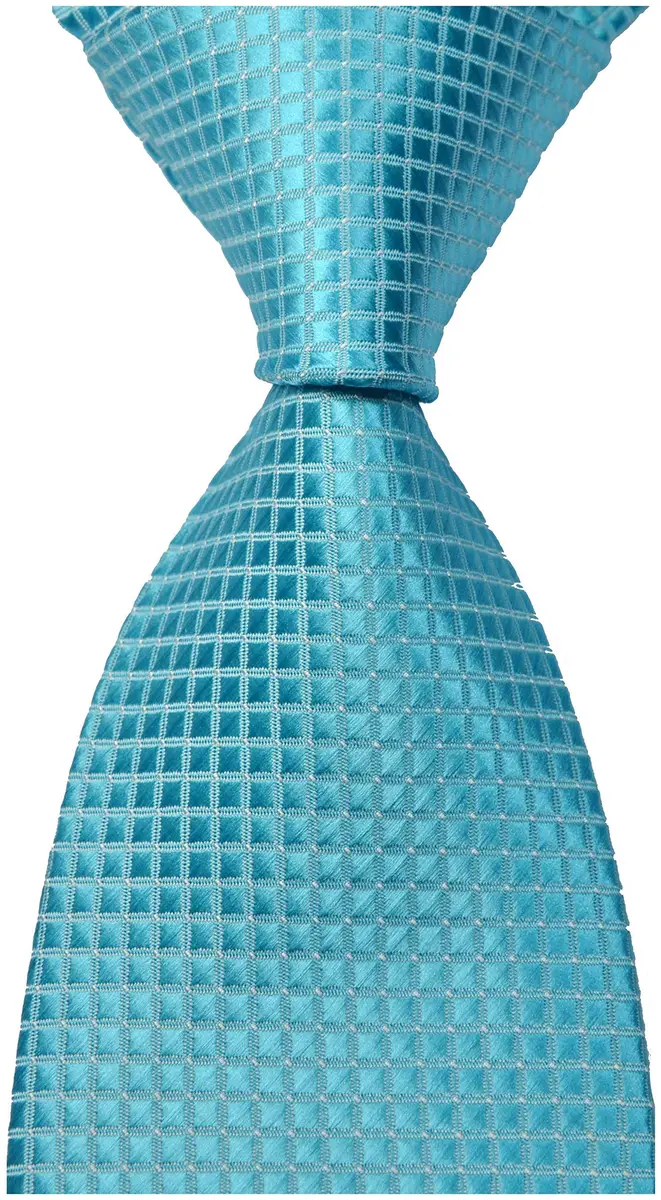 Pisces.goods Classic Plaid Checked Jacquard Woven Men's Tie Necktie (Turquoise) | 59" Length, 3.6" Wide, Silk - view 2