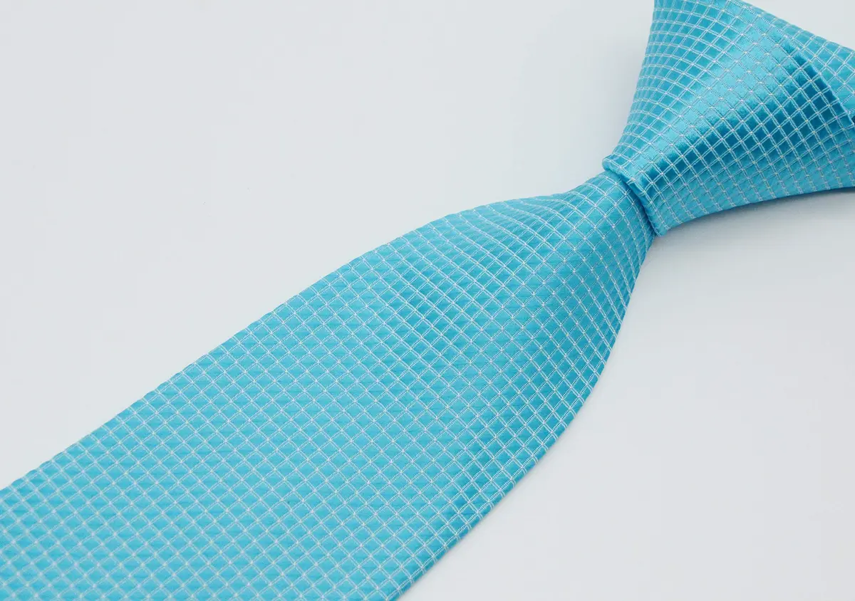 Pisces.goods Classic Plaid Checked Jacquard Woven Men's Tie Necktie (Turquoise) | 59" Length, 3.6" Wide, Silk - view 3