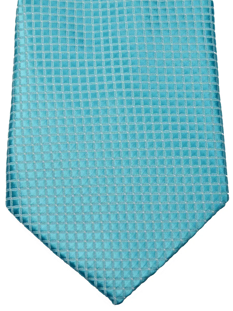 Pisces.goods Classic Plaid Checked Jacquard Woven Men's Tie Necktie (Turquoise) | 59" Length, 3.6" Wide, Silk - view 4