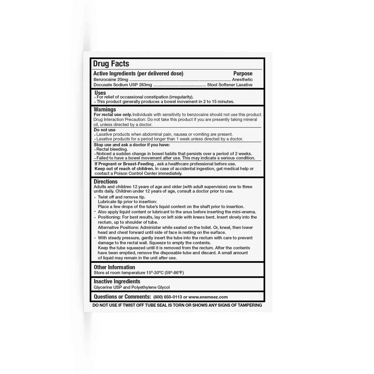 Enemeez Plus Mini Enemas 5ml | Constipation Relief with Docusate Sodium & Benzocaine - view 2