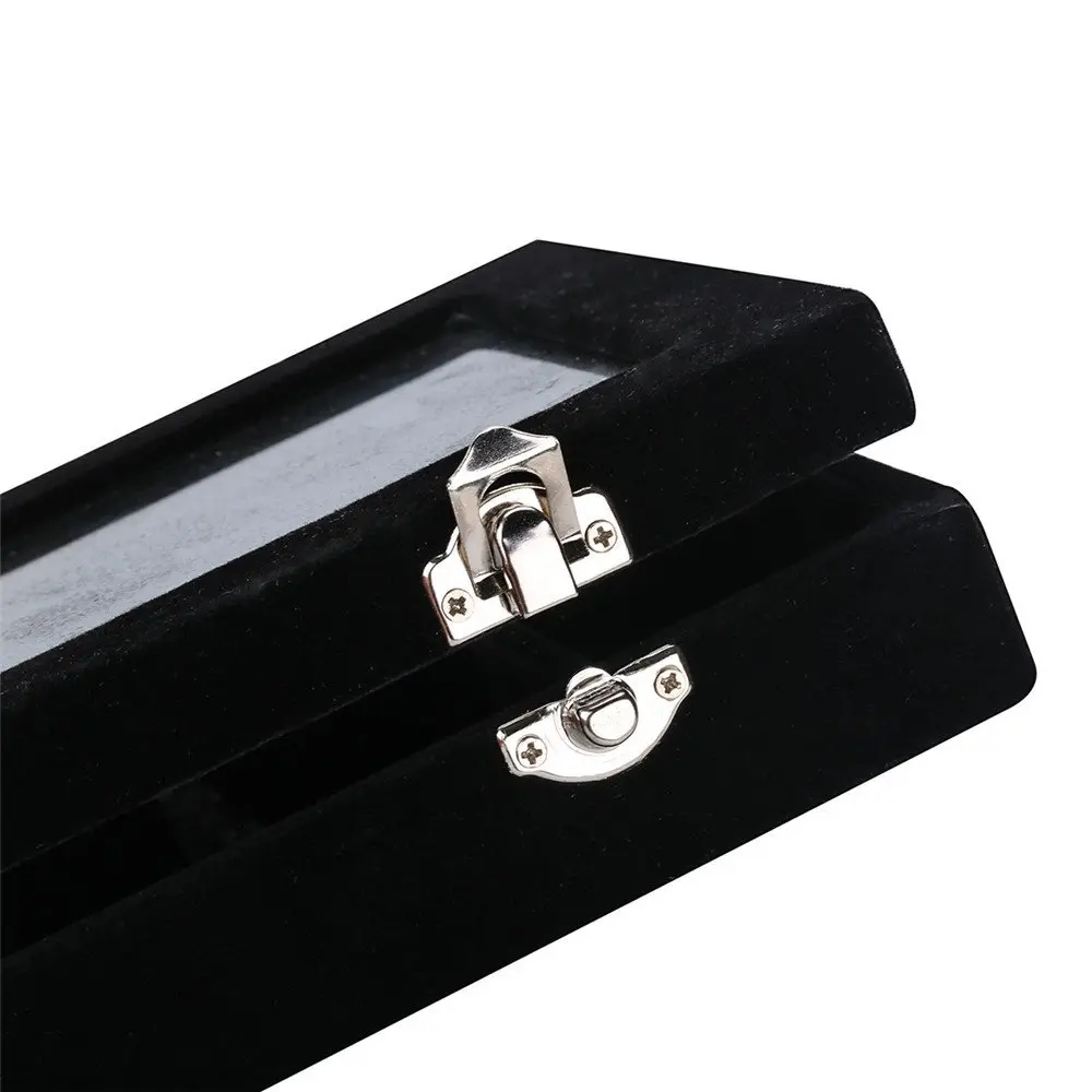 LANTWOO Velvet Glass Jewelry Display Storage Box Ring Earrings Jewelry Box Ring Holder Case, 2 clasps | Elegant jewelry organizer for women - view 5