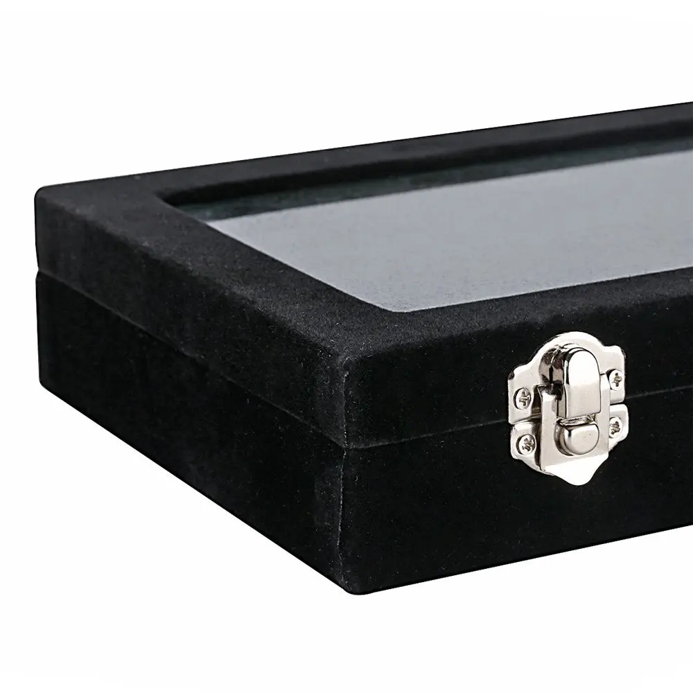 LANTWOO Velvet Glass Jewelry Display Storage Box Ring Earrings Jewelry Box Ring Holder Case, 2 clasps | Elegant jewelry organizer for women - view 6