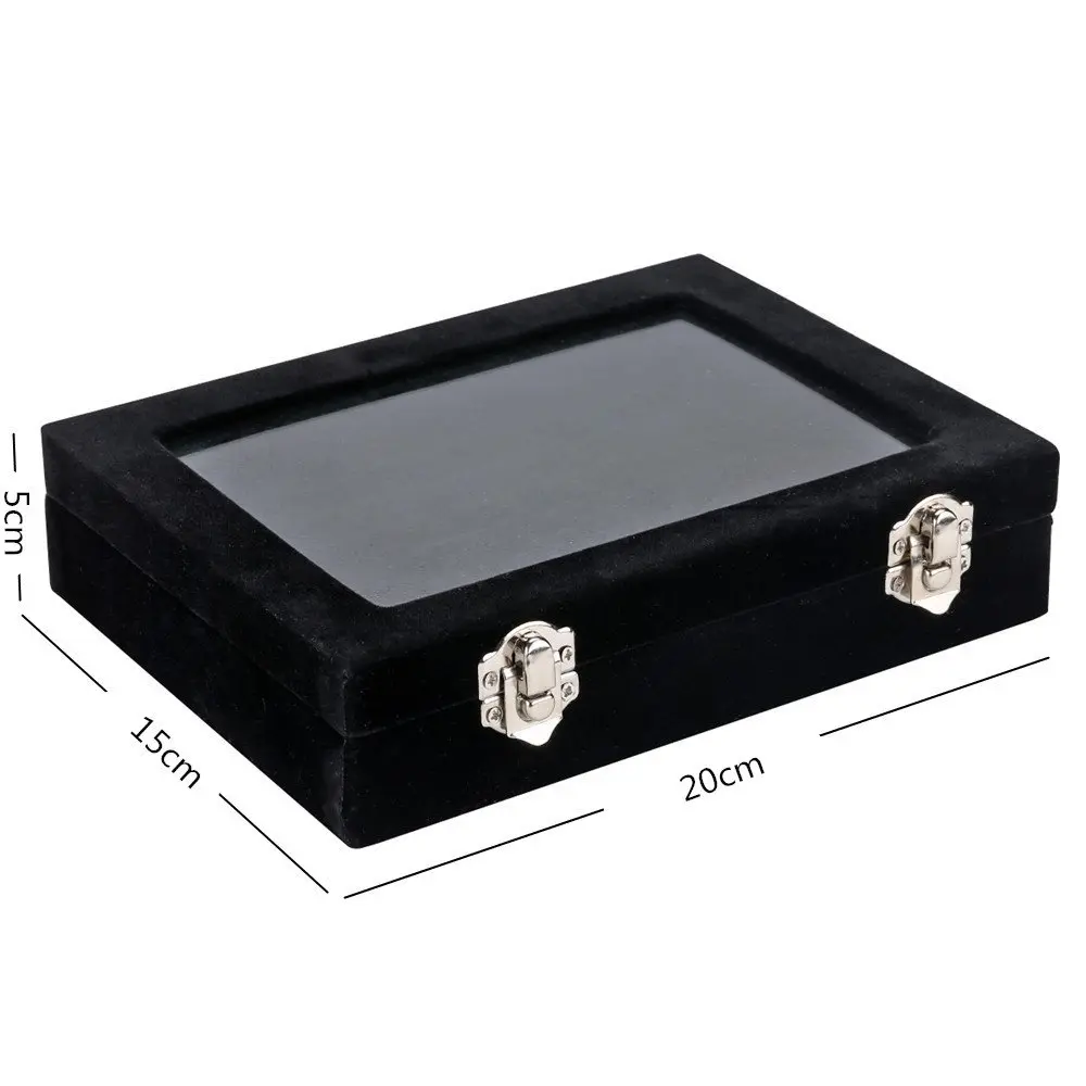 LANTWOO Velvet Glass Jewelry Display Storage Box Ring Earrings Jewelry Box Ring Holder Case, 2 clasps | Elegant jewelry organizer for women - view 3