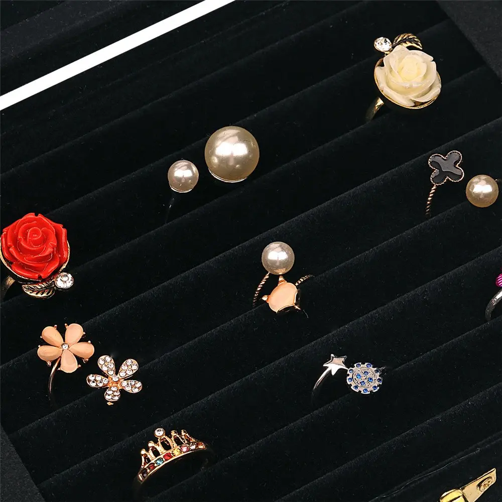 LANTWOO Velvet Glass Jewelry Display Storage Box Ring Earrings Jewelry Box Ring Holder Case, 2 clasps | Elegant jewelry organizer for women - view 4
