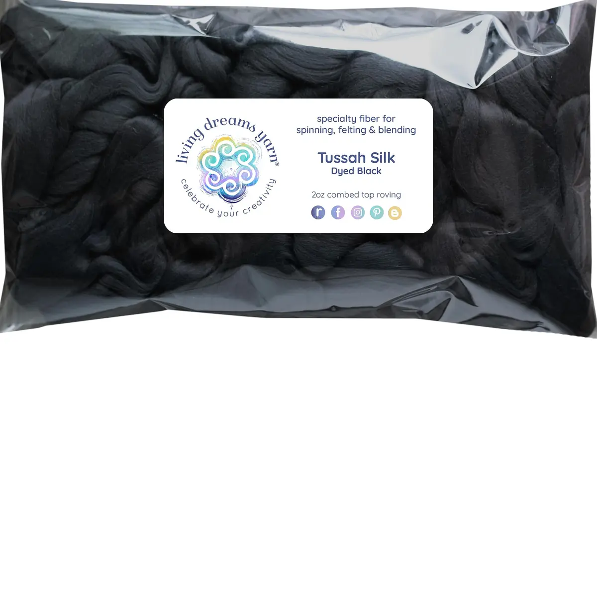 Living Dreams Yarn Glossy Black Tussah Silk Fiber for Spinning, Blending, Felting | Premium Grade, 50g - main product image