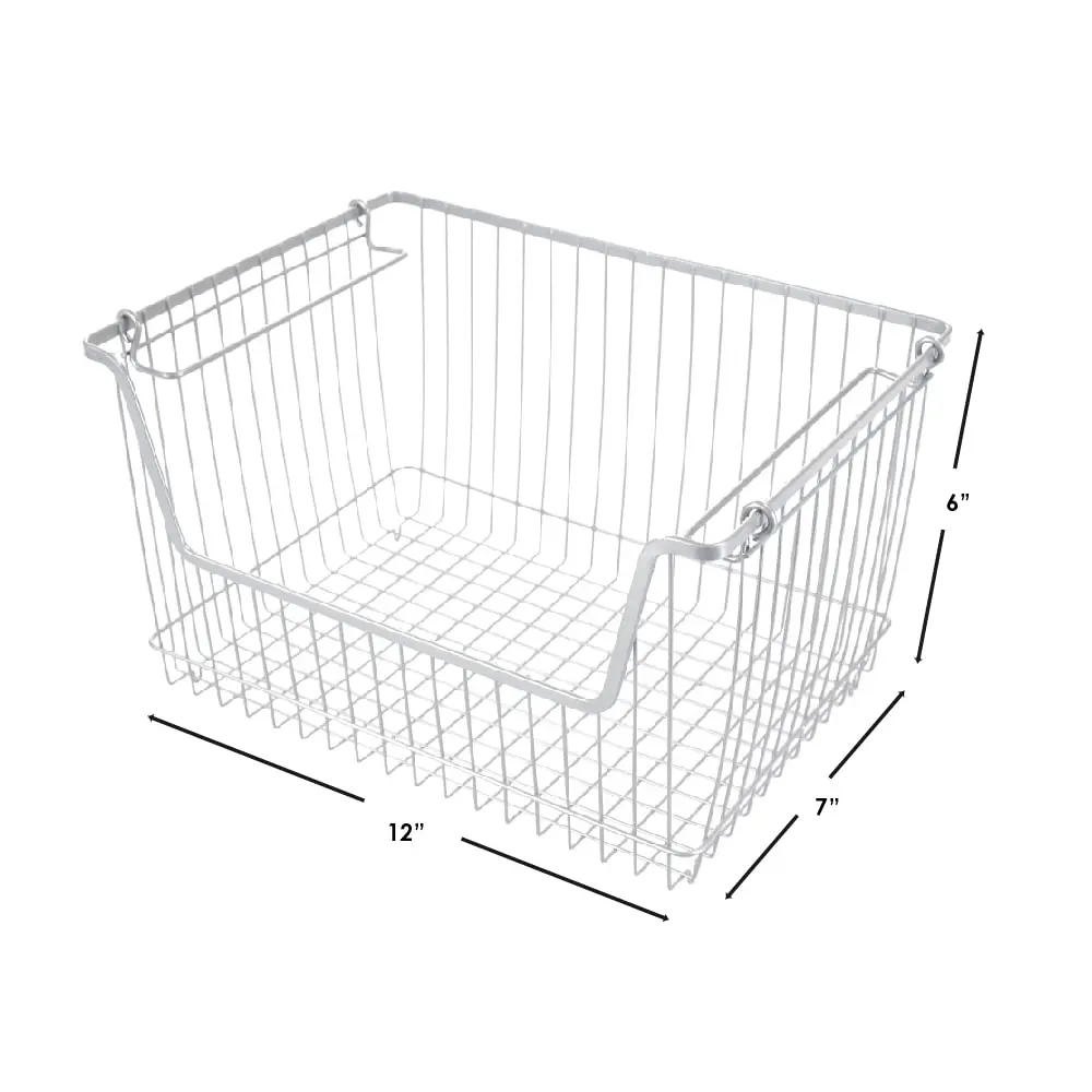 Home Basics Steel Wire Storage Organizer Basket Bin with Handles | Stackable, Durable, Open Front Design - view 7