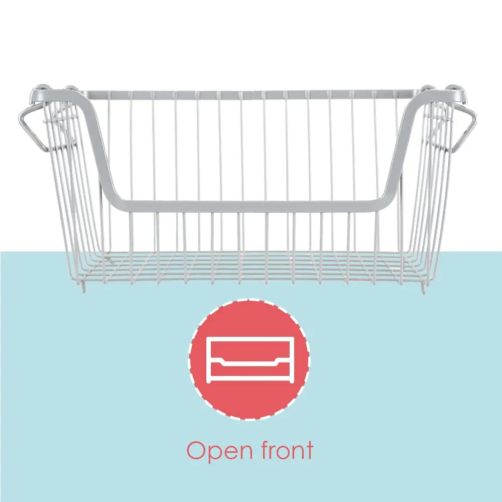 Home Basics Steel Wire Storage Organizer Basket Bin with Handles | Stackable, Durable, Open Front Design - view 3