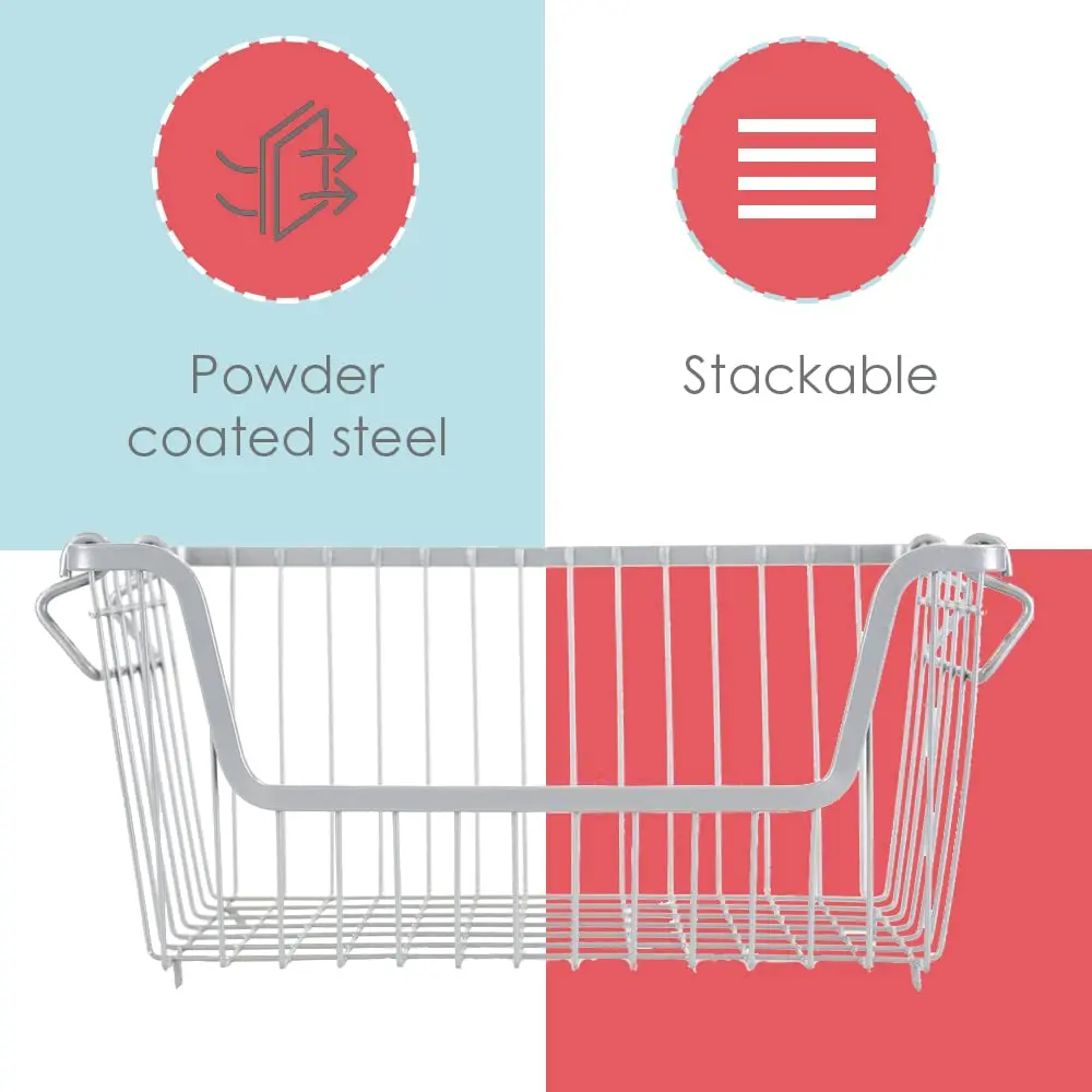 Home Basics Steel Wire Storage Organizer Basket Bin with Handles | Stackable, Durable, Open Front Design - view 4