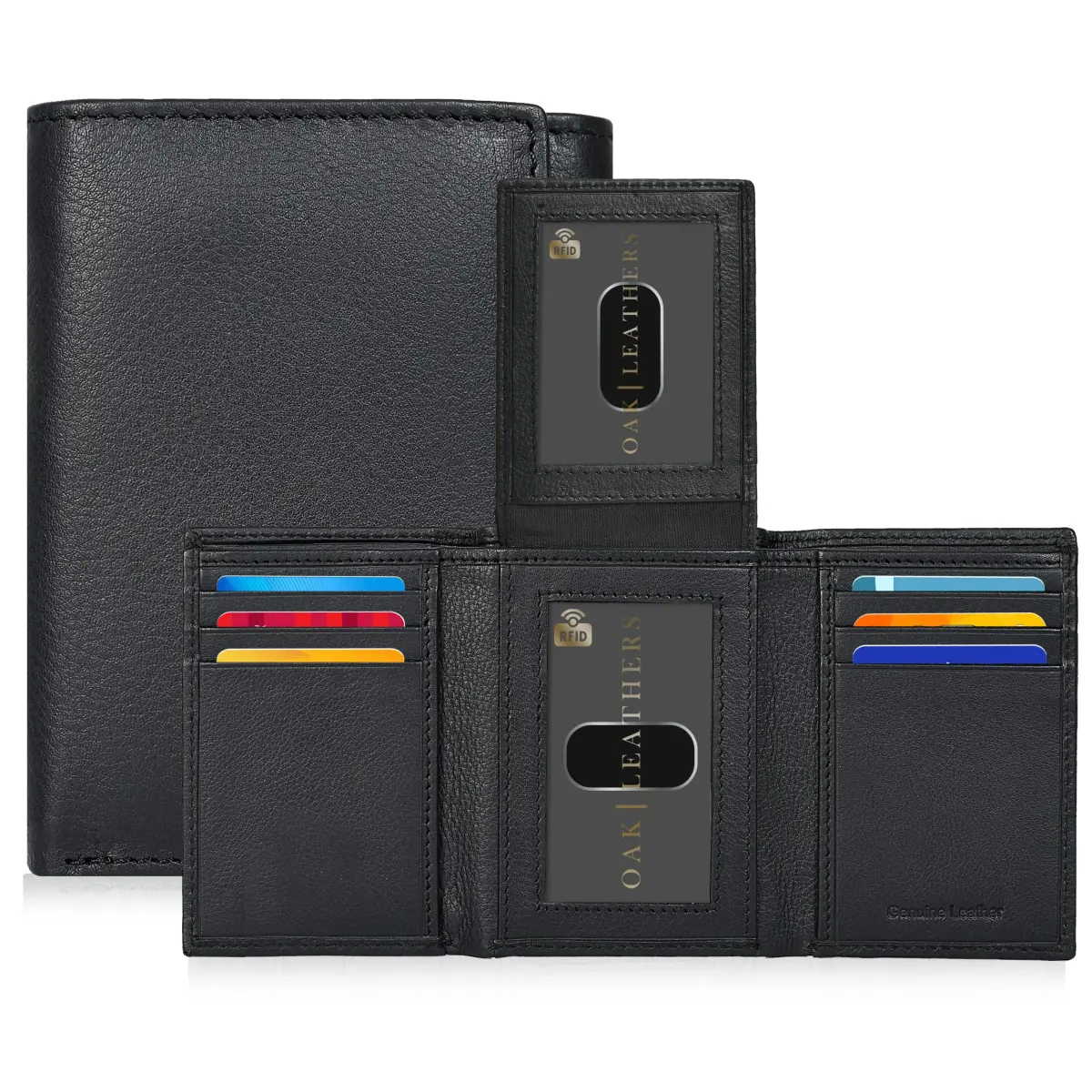 Oak Leathers RFID Blocking Trifold Wallet for Men | Genuine Leather, Slim Design, 9 Card Slots, Gift Box - main product image