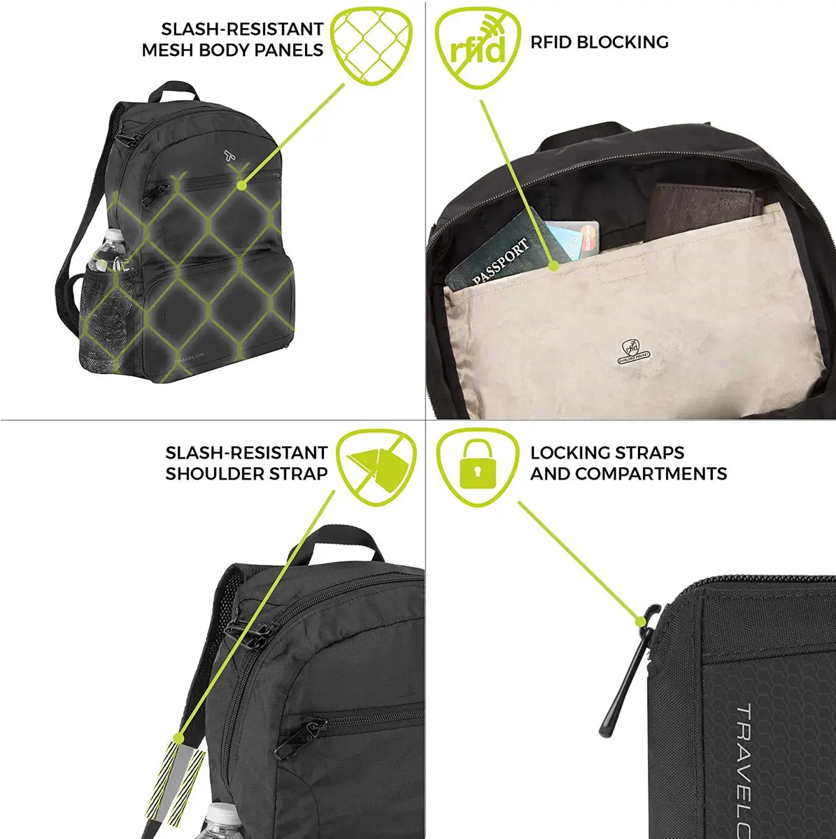 Travelon Anti-Theft Active Packable Backpack Charcoal | 18.5L (0.52 m³) - view 4