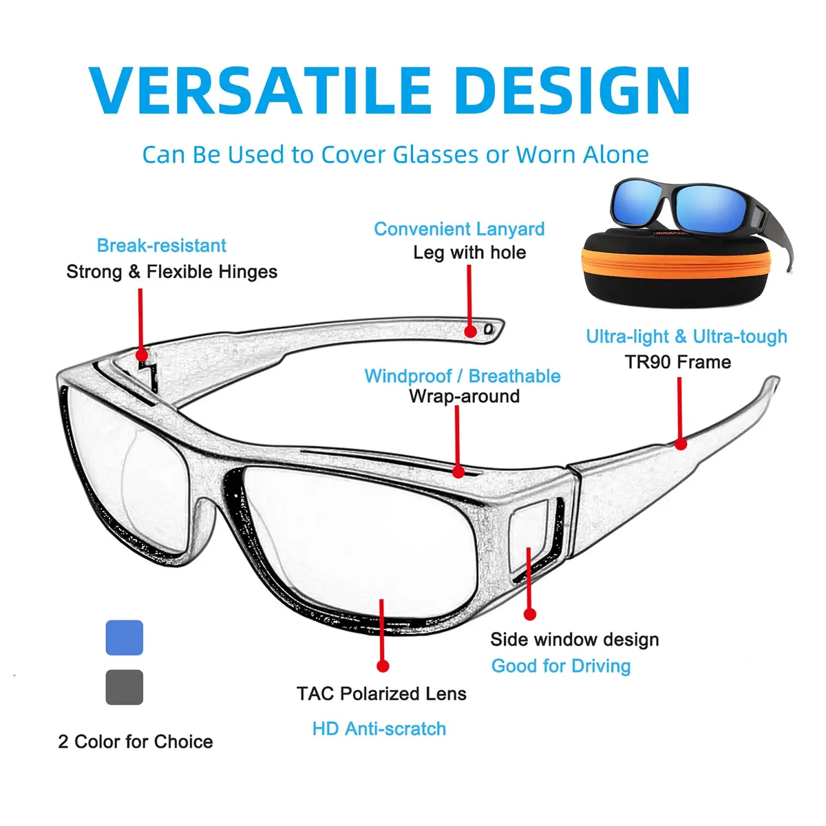 JIANGTUN Oversized Cover Prescription Sunglasses | Warp Around Polarized Fitover UV Protection - view 5