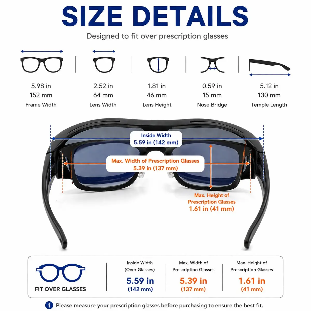 JIANGTUN Oversized Cover Prescription Sunglasses | Warp Around Polarized Fitover UV Protection - view 2