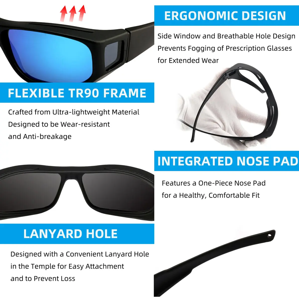 JIANGTUN Oversized Cover Prescription Sunglasses | Warp Around Polarized Fitover UV Protection - view 3