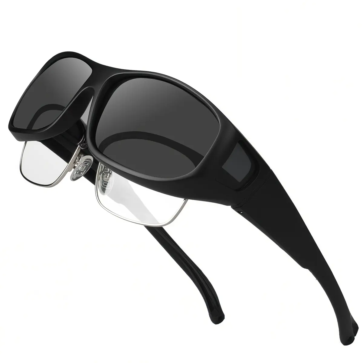 JIANGTUN Fit Over the Glass Sunglasses Size M Black Frame Grey Lens | Polarized UV400 Protection - main product image