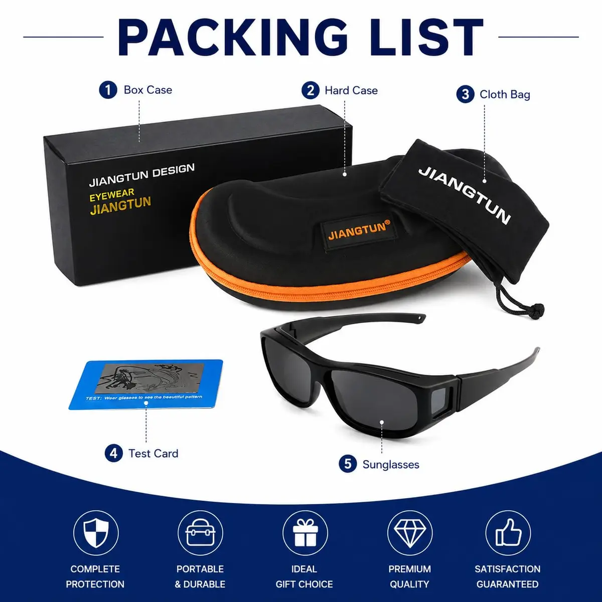 JIANGTUN Fit Over the Glass Sunglasses Size M Black Frame Grey Lens | Polarized UV400 Protection - view 6