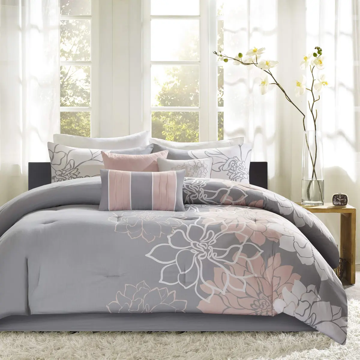 Madison Park Sateen Cotton Comforter Set, 7PC Cal King | Floral Medallion Design, All Season, OEKO-TEX Certified - main product image
