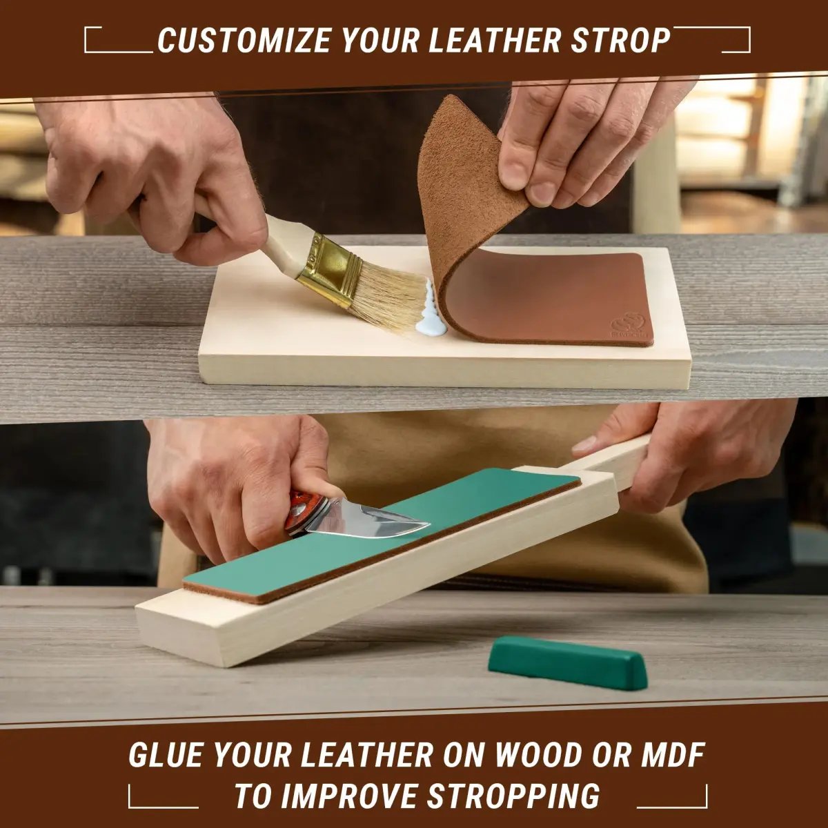 BeaverCraft Leather Strop for Knife Sharpening LS2P1 - 20cm (7.87 IN) with Honing Compound - view 6