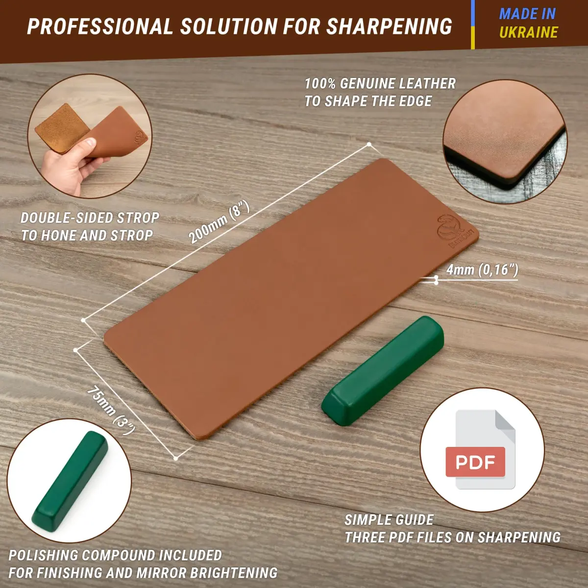 BeaverCraft Leather Strop for Knife Sharpening LS2P1 - 20cm (7.87 IN) with Honing Compound - view 2