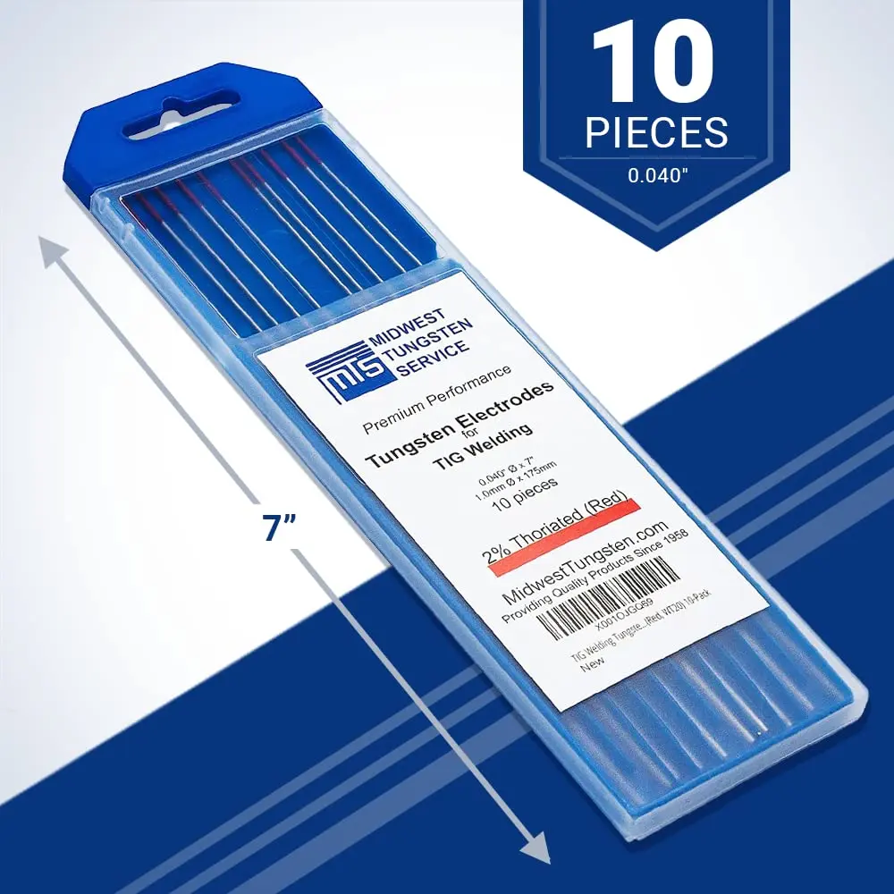 Midwest Tungsten Service Red 0.040" TIG Tungsten Electrodes 10-Pack | Reliable Arc-Striking for DC Welding - view 2