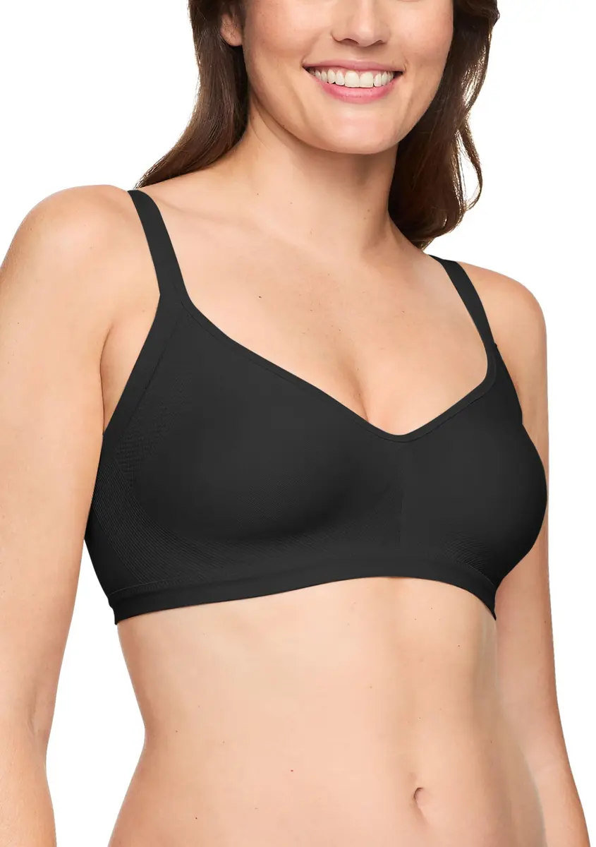 Warner's Blissful Benefits Underarm-smoothing Wireless Lightly Lined Comfort Bra, Black, Large US | Seamless stretch fit for daily comfort - main product image