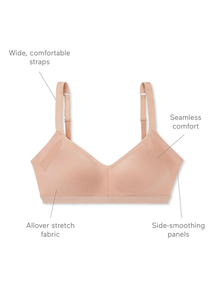 Warner's Blissful Benefits Underarm-smoothing Wireless Lightly Lined Comfort Bra, Black, Large US | Seamless stretch fit for daily comfort - view 2
