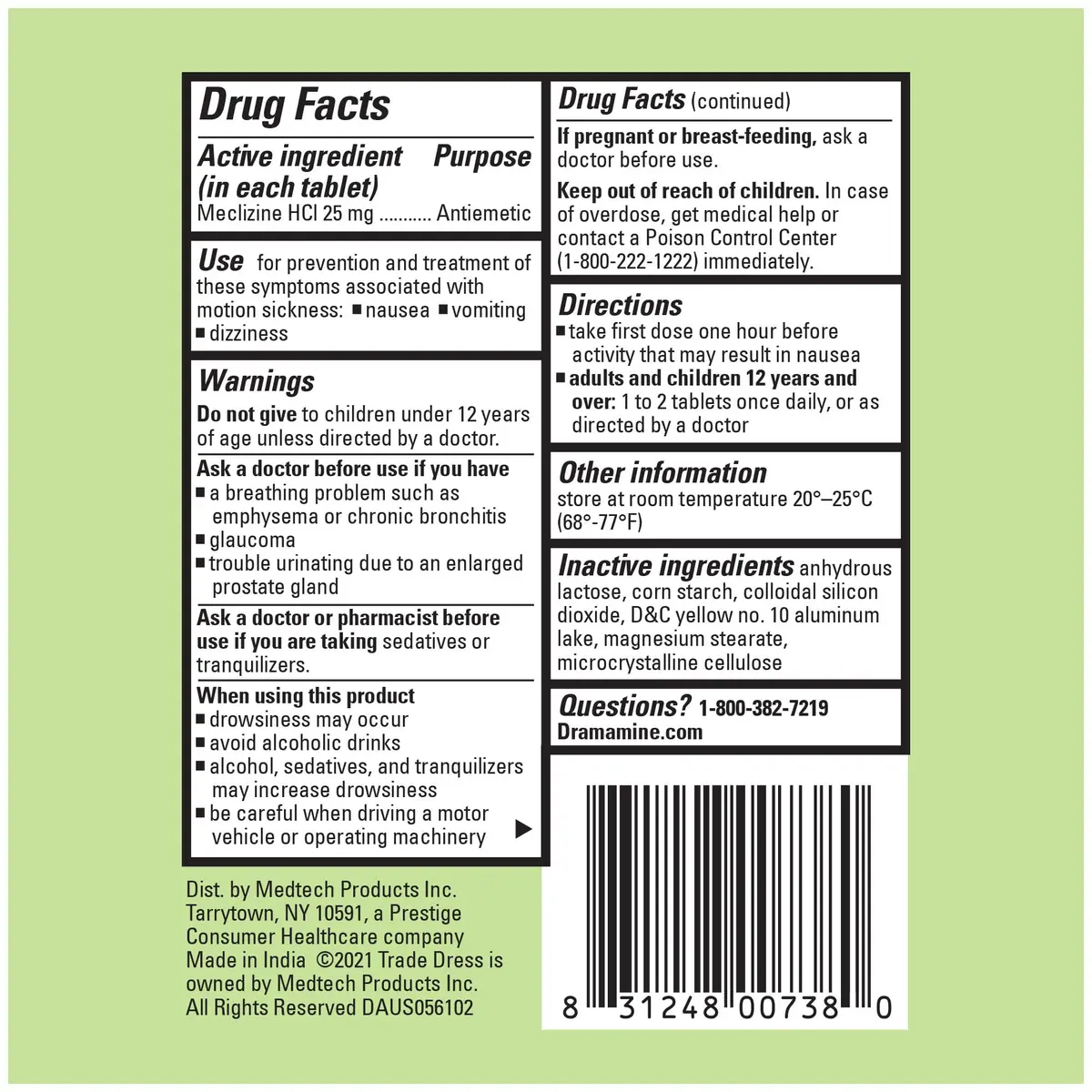 Dramamine Nausea Relief Tablets, Long-Lasting, 20 Tablets (2 x 10 Ct) | Fast Relief for Motion Sickness & Nausea - view 6
