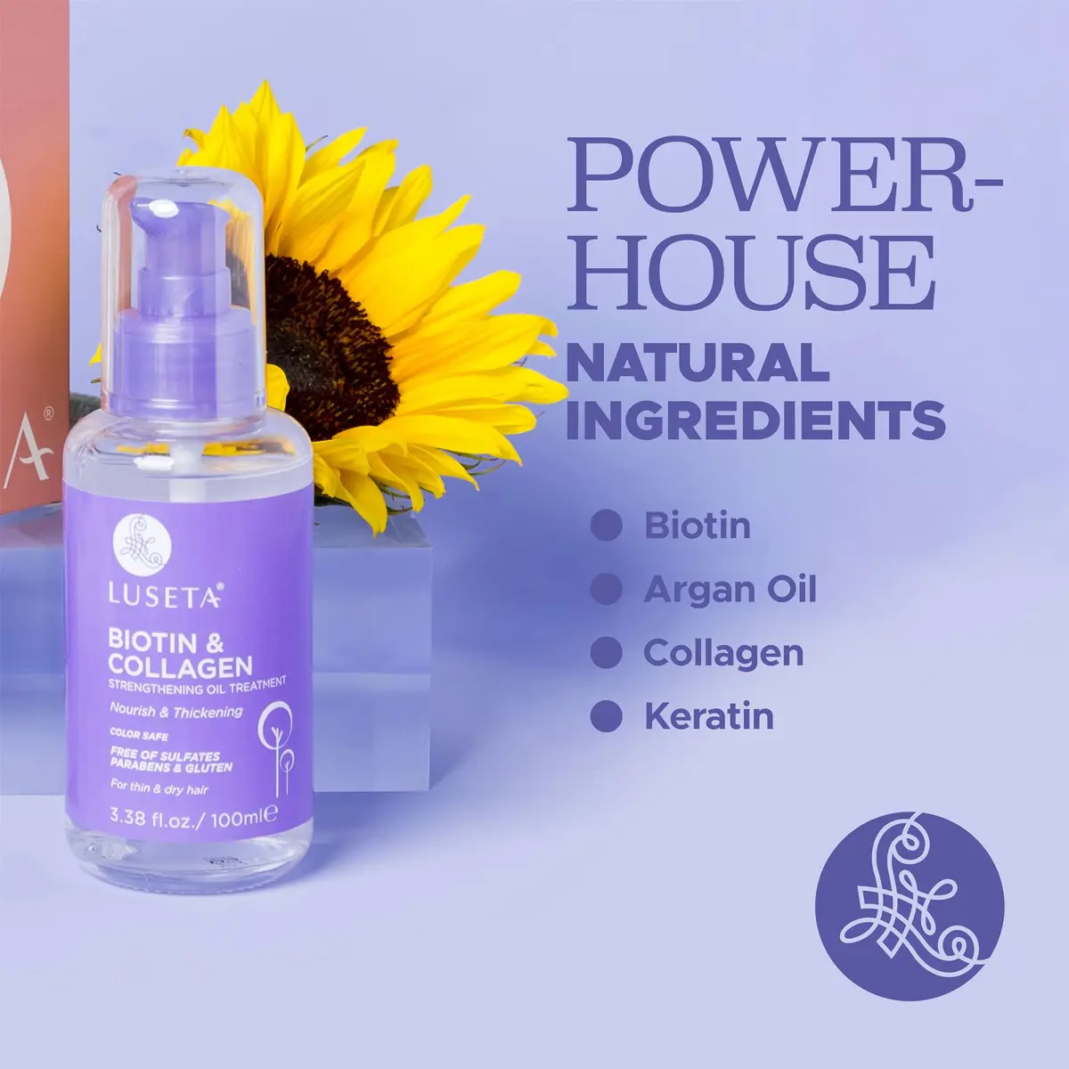 L LUSETA Biotin & Collagen Hair Oil Serum for Thin Hair, 3.38 fl oz | Nourishes & Thickens - view 3