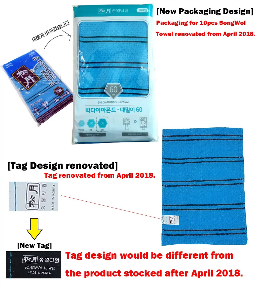 SONGWOL Korean Beauty Exfoliating Bath Towel Gloves - Strong Scrub Wash Clothes (10 Pack, Blue) - view 2