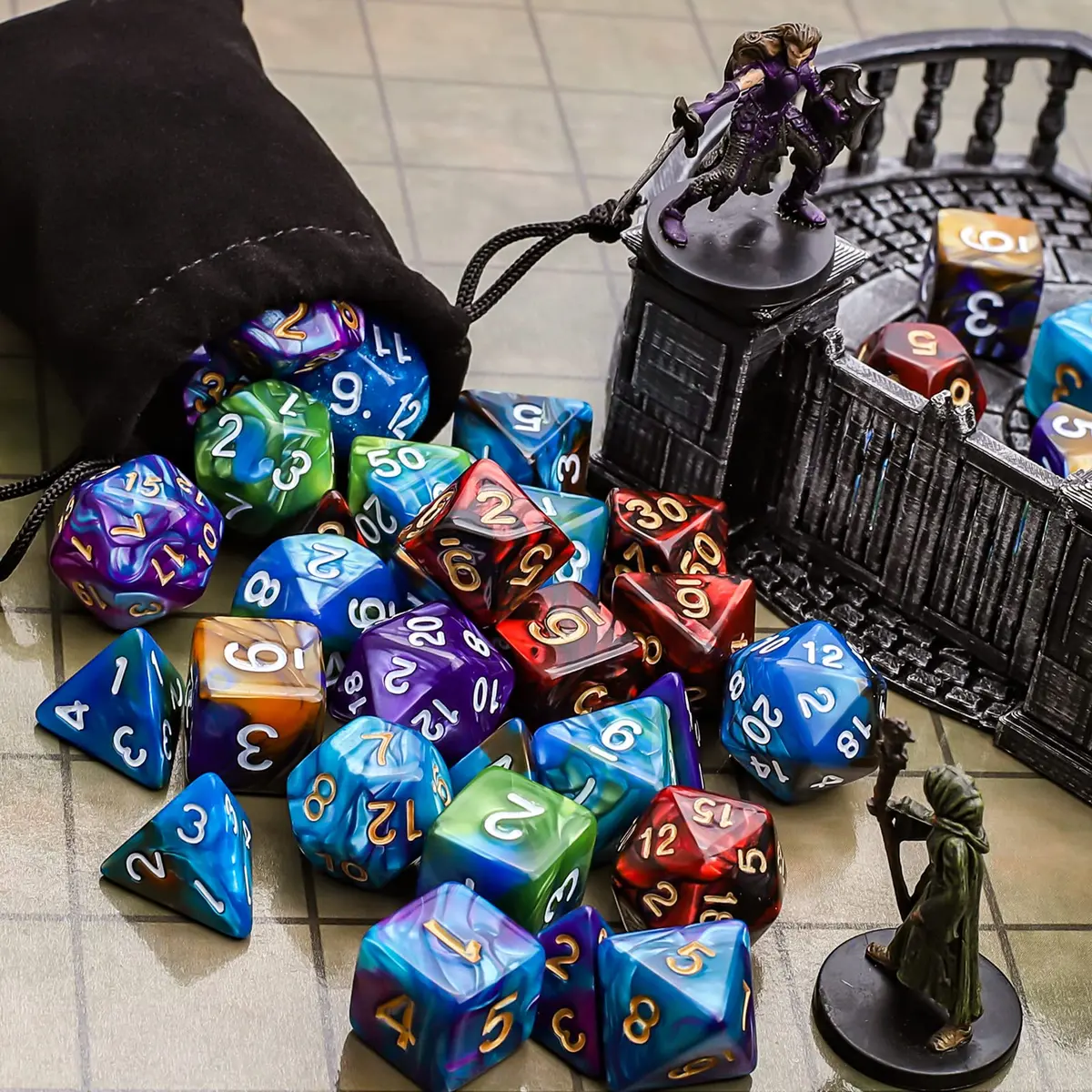 CiaraQ Polyhedral Dice Set – Two-Tone Colors – DND Role Playing Dice | Durable Acrylic, 7-Piece, 16mm - view 5