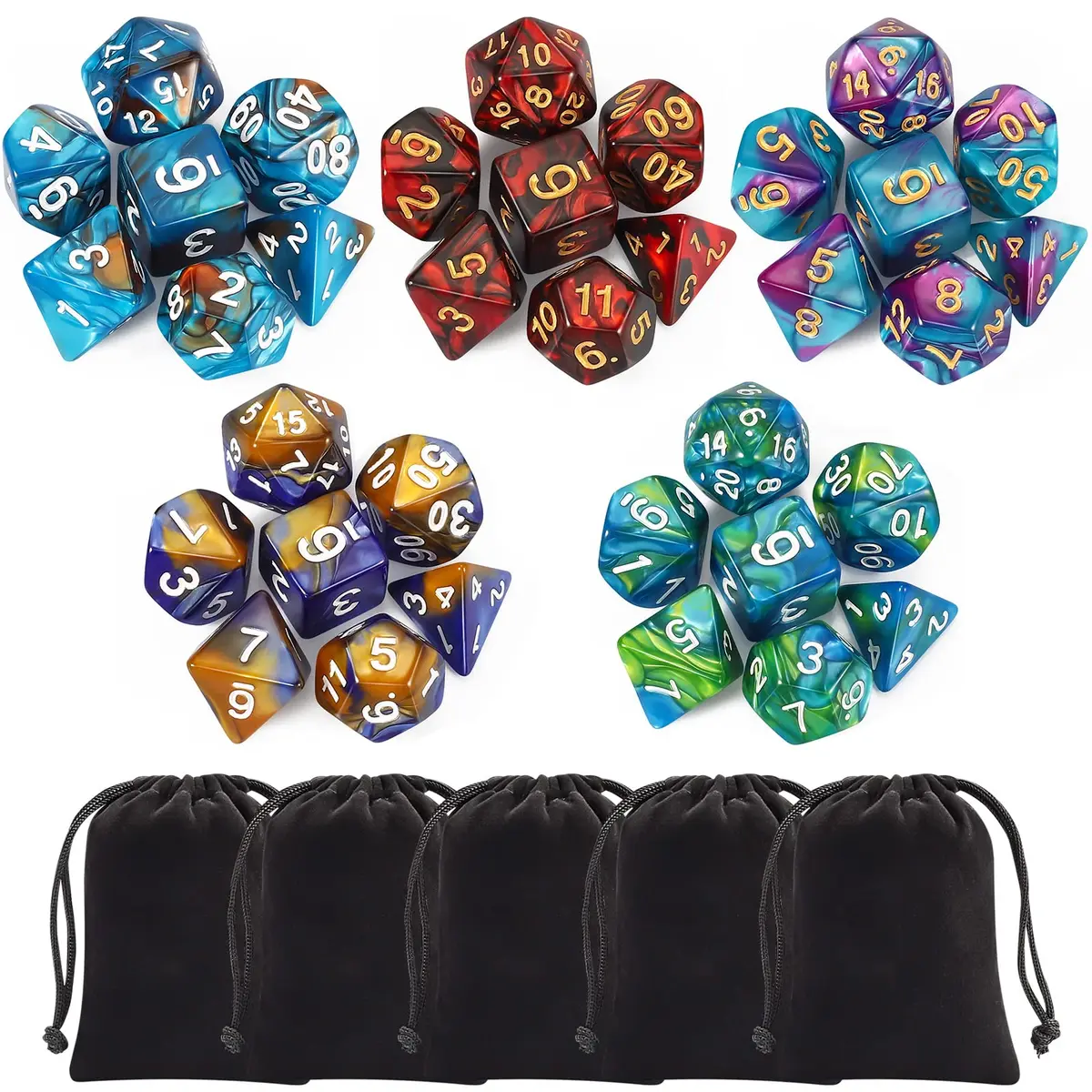 CiaraQ Polyhedral Dice Set – Two-Tone Colors – DND Role Playing Dice | Durable Acrylic, 7-Piece, 16mm - main product image