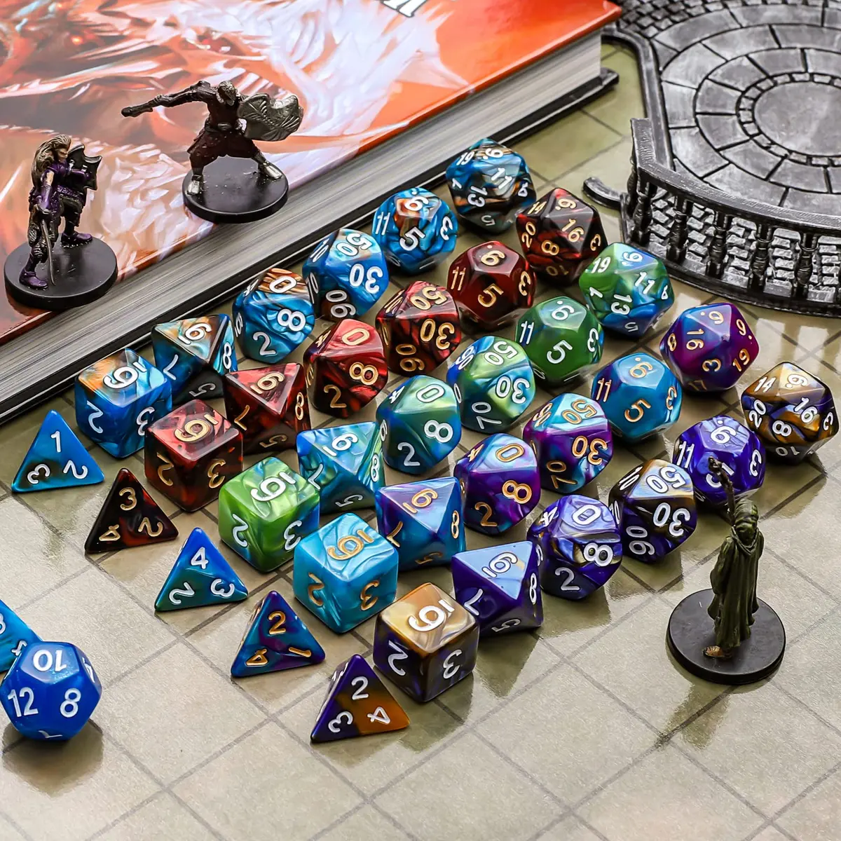 CiaraQ Polyhedral Dice Set – Two-Tone Colors – DND Role Playing Dice | Durable Acrylic, 7-Piece, 16mm - view 3