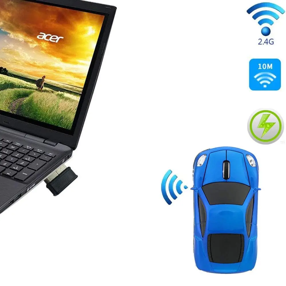 Jinfili Wireless Car Mouse 2.4GHz Optical USB Receiver 10m Range | Blue - view 3