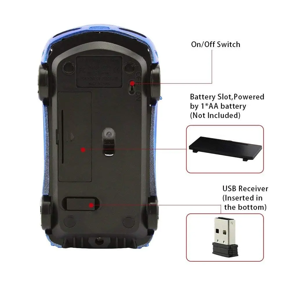 Jinfili Wireless Car Mouse 2.4GHz Optical USB Receiver 10m Range | Blue - view 5