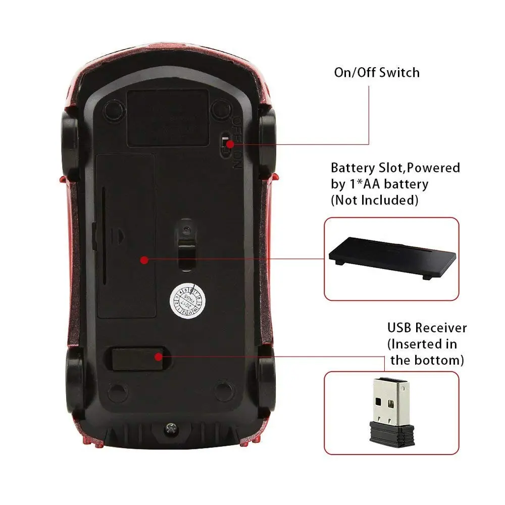 Jinfili Car Shaped Wireless Mouse, 1600 DPI Optical, 2.4GHz USB Receiver | Ergonomic Gaming Mouse for PC & Mac - view 3