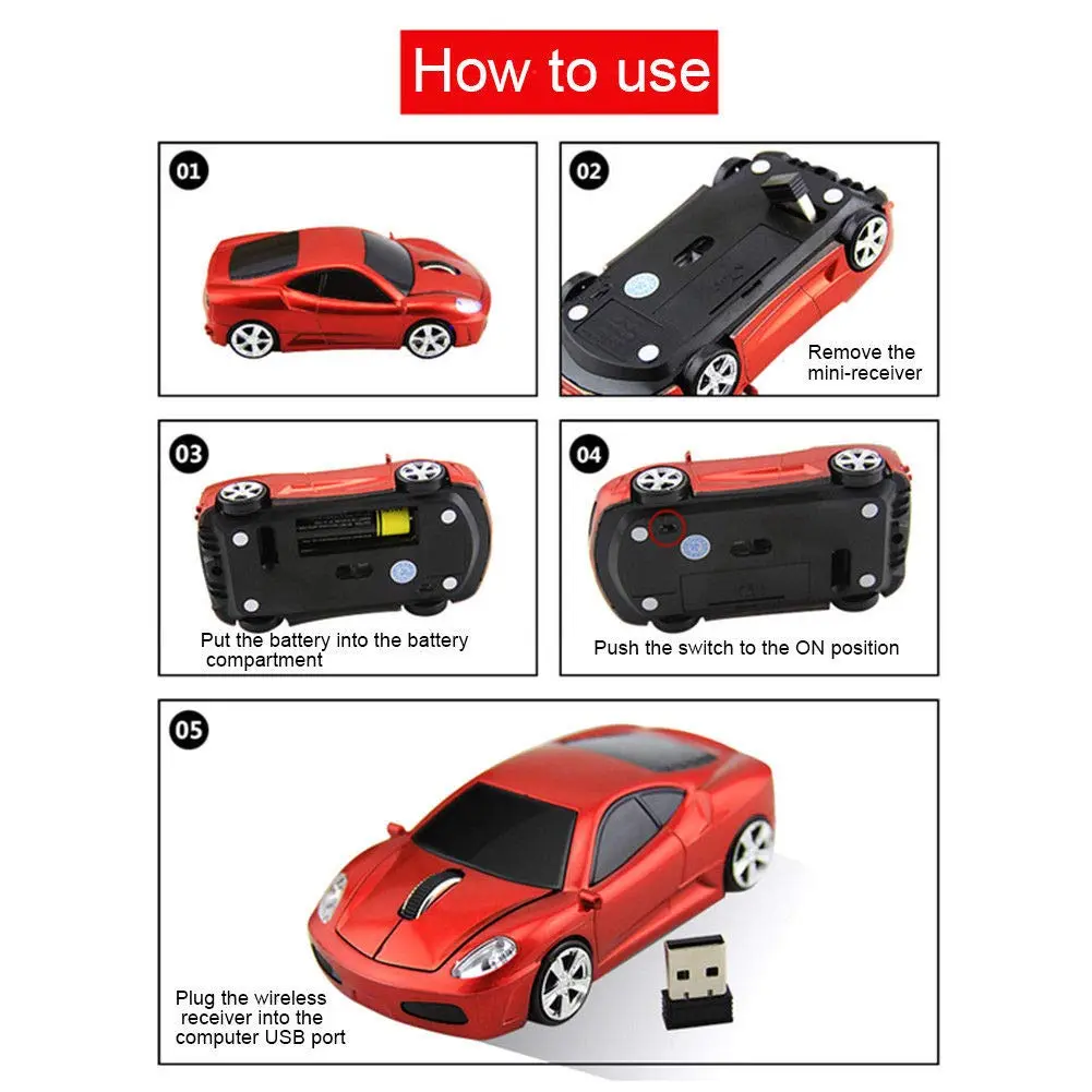 Jinfili Car Shaped Wireless Mouse, 1600 DPI Optical, 2.4GHz USB Receiver | Ergonomic Gaming Mouse for PC & Mac - view 4