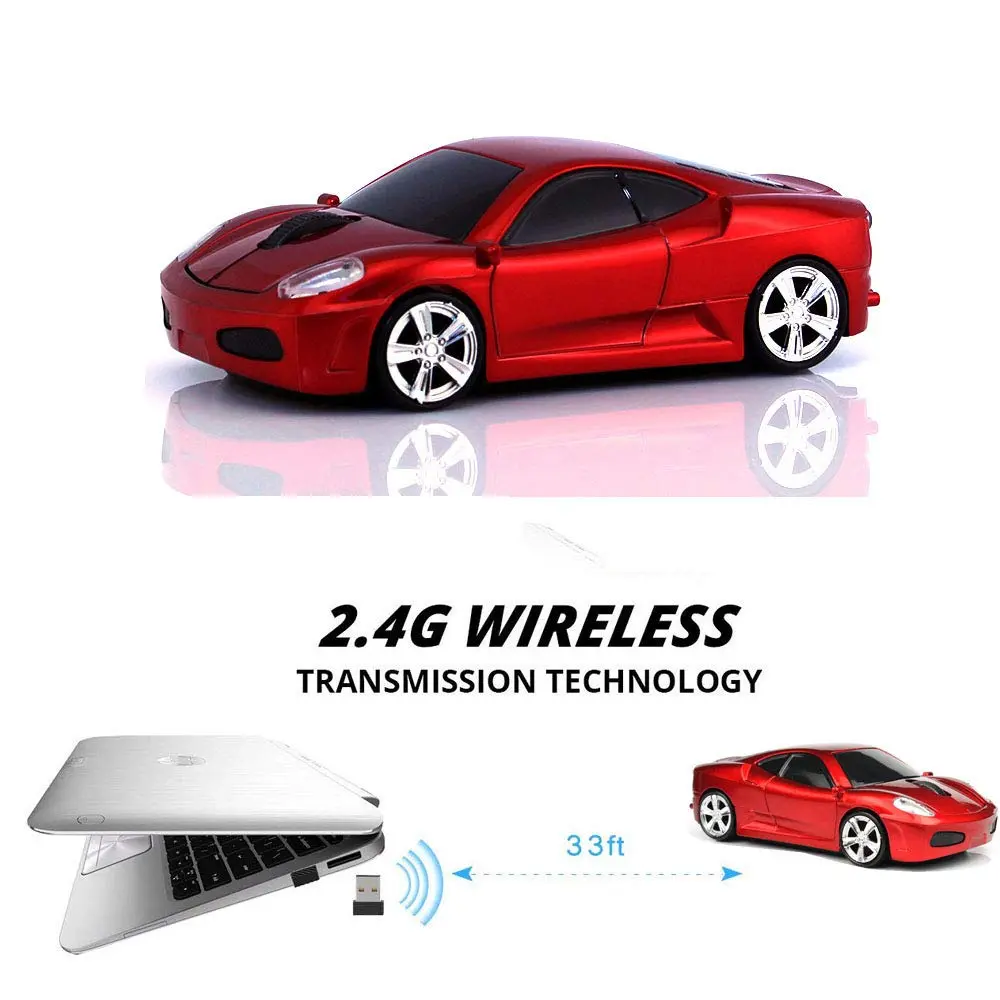 Jinfili Car Shaped Wireless Mouse, 1600 DPI Optical, 2.4GHz USB Receiver | Ergonomic Gaming Mouse for PC & Mac - main product image