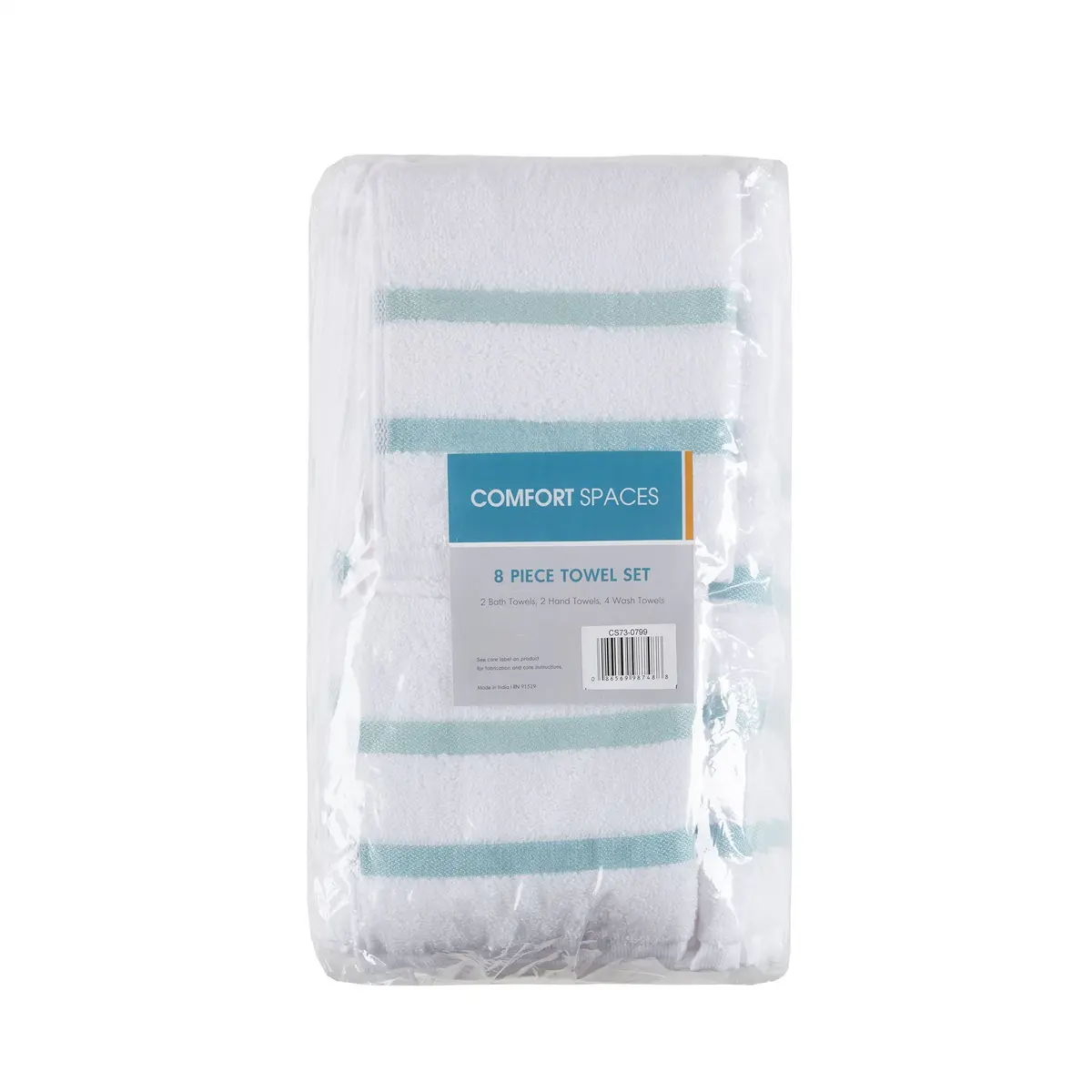 Comfort Spaces Zero Twist Bath Towel Set Cotton, 28 x 54, 8 Piece, Aqua | Ultra Absorbent & Lightweight - view 7