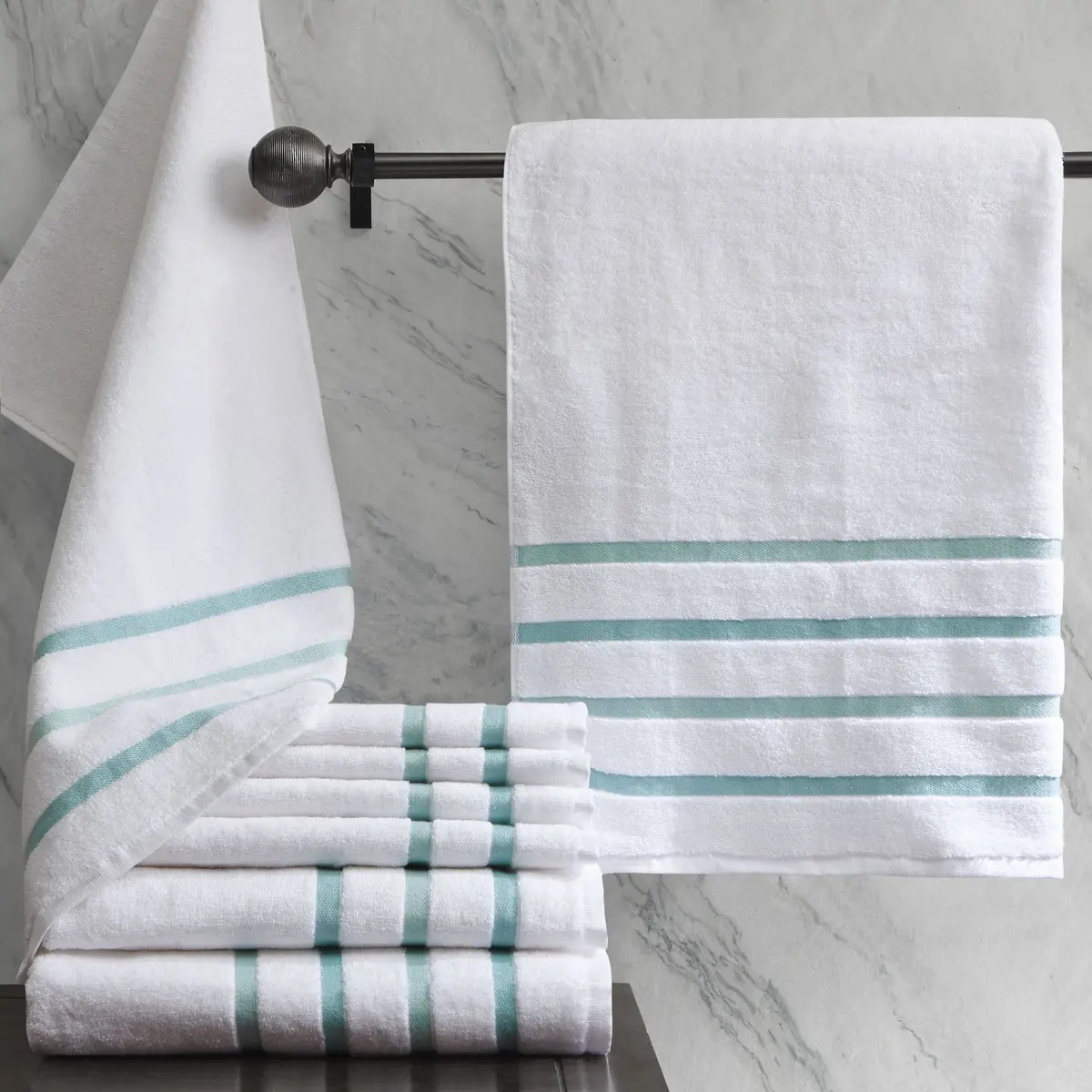 Comfort Spaces Zero Twist Bath Towel Set Cotton, 28 x 54, 8 Piece, Aqua | Ultra Absorbent & Lightweight - view 2