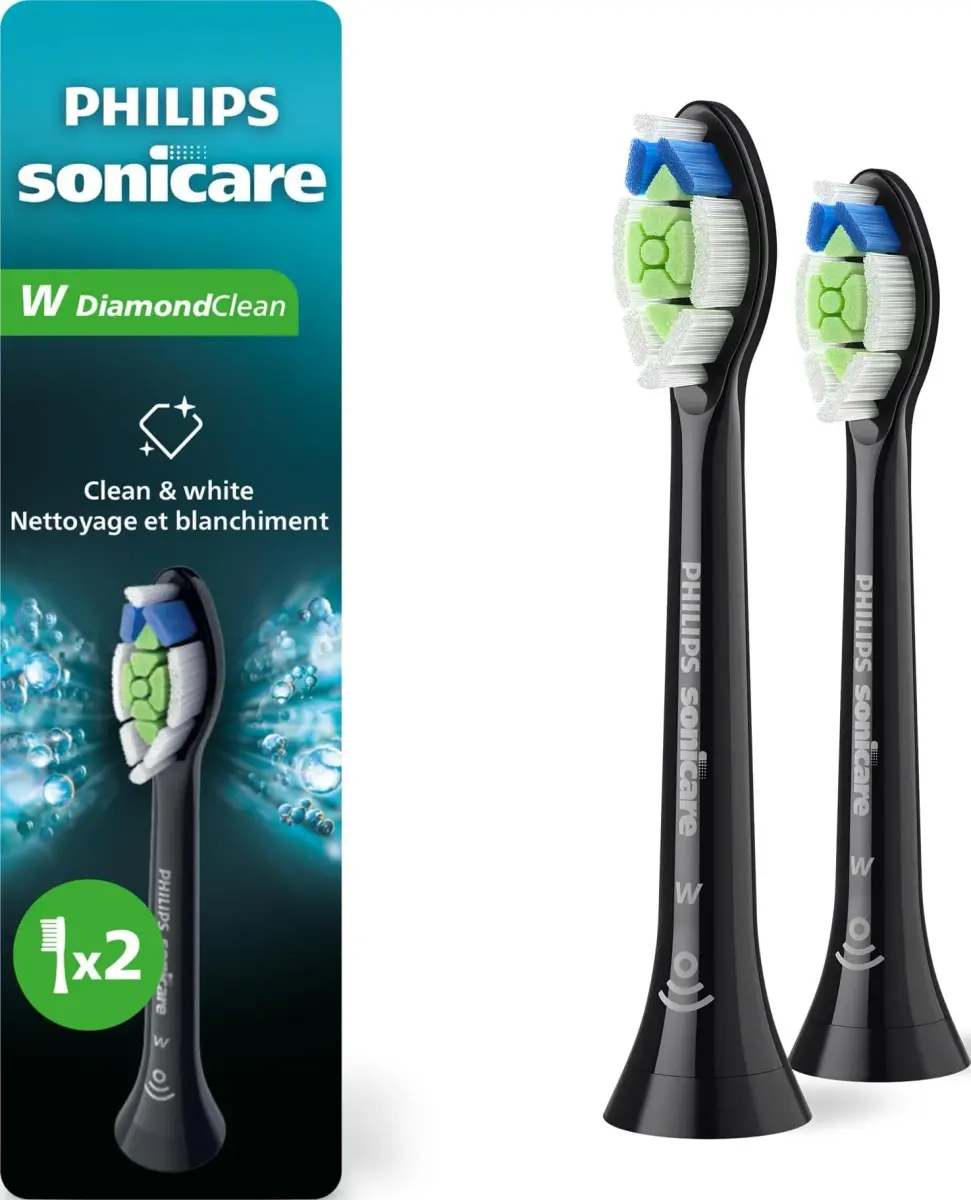 Philips Sonicare W DiamondClean Brush Heads Black 2-Pack (6 Month Supply) | Clinically Tested Whitening & Plaque Removal - main product image