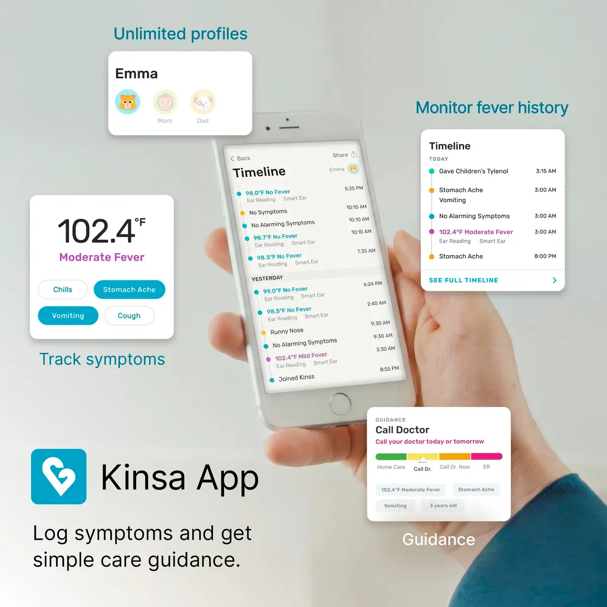Kinsa QuickCare Smart Digital Thermometer with Bluetooth & App | FDA Cleared for Oral, Rectal, Armpit Use | Kinsa Blue - view 4