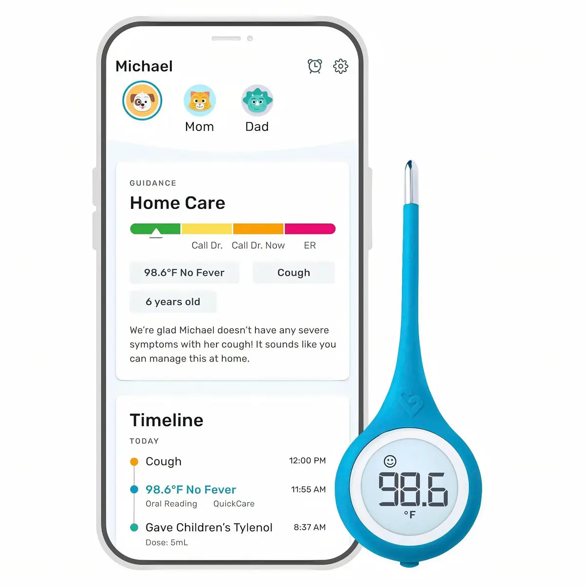 Kinsa QuickCare Smart Digital Thermometer with Bluetooth & App | FDA Cleared for Oral, Rectal, Armpit Use | Kinsa Blue - main product image