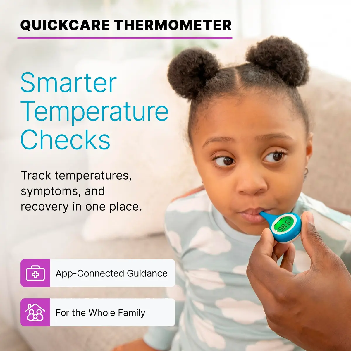 Kinsa QuickCare Smart Digital Thermometer with Bluetooth & App | FDA Cleared for Oral, Rectal, Armpit Use | Kinsa Blue - view 2